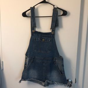Denim overall shorts